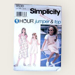 Vintage 1990s Simplicity Sewing Pattern 9530 Girls Jumper Dress Top Size 7-10